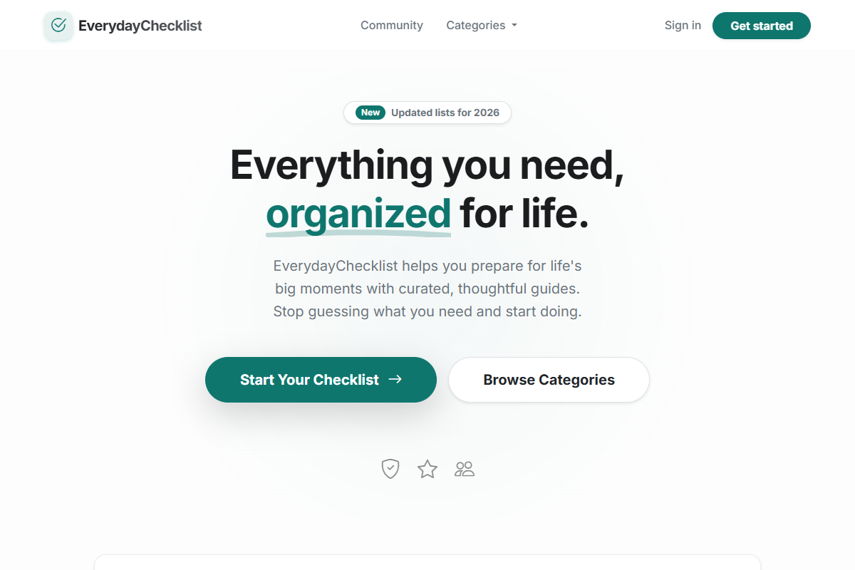 Everyday Checklist website preview