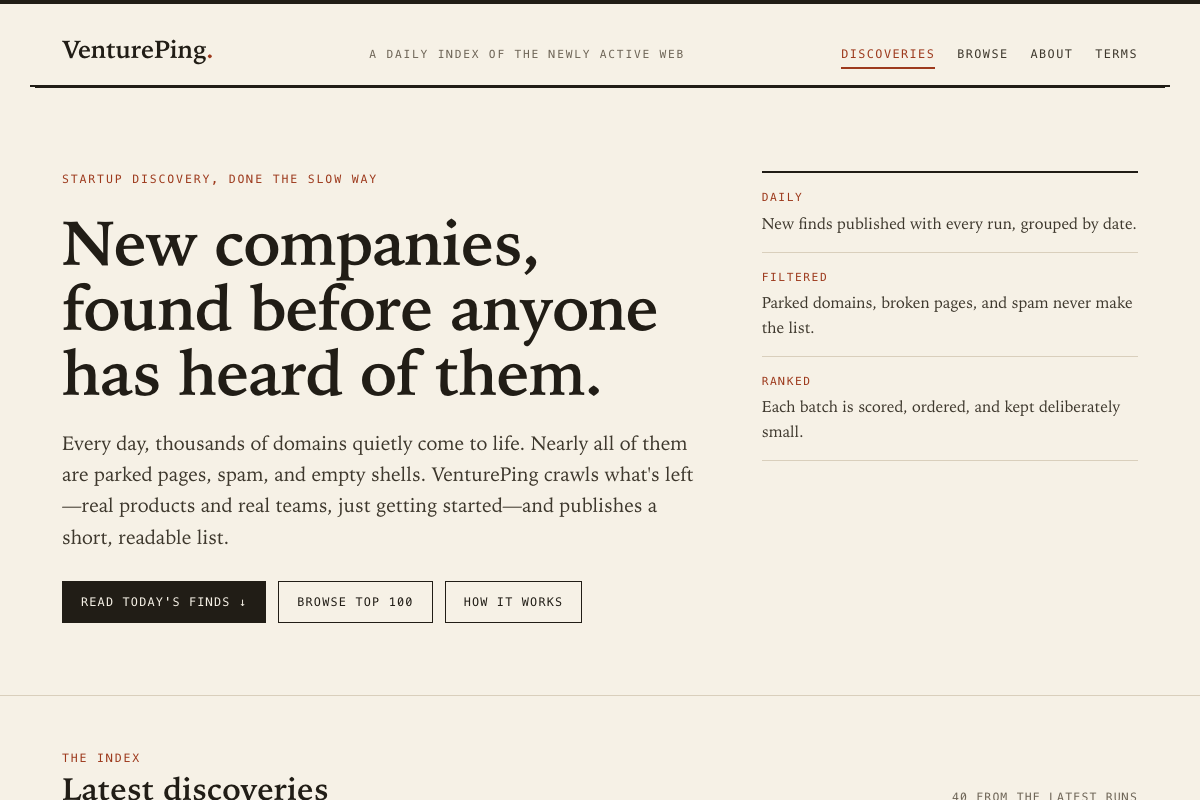 VenturePing website preview
